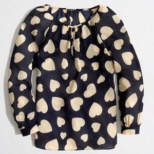 Jcrew Navy Heart Print Blouse